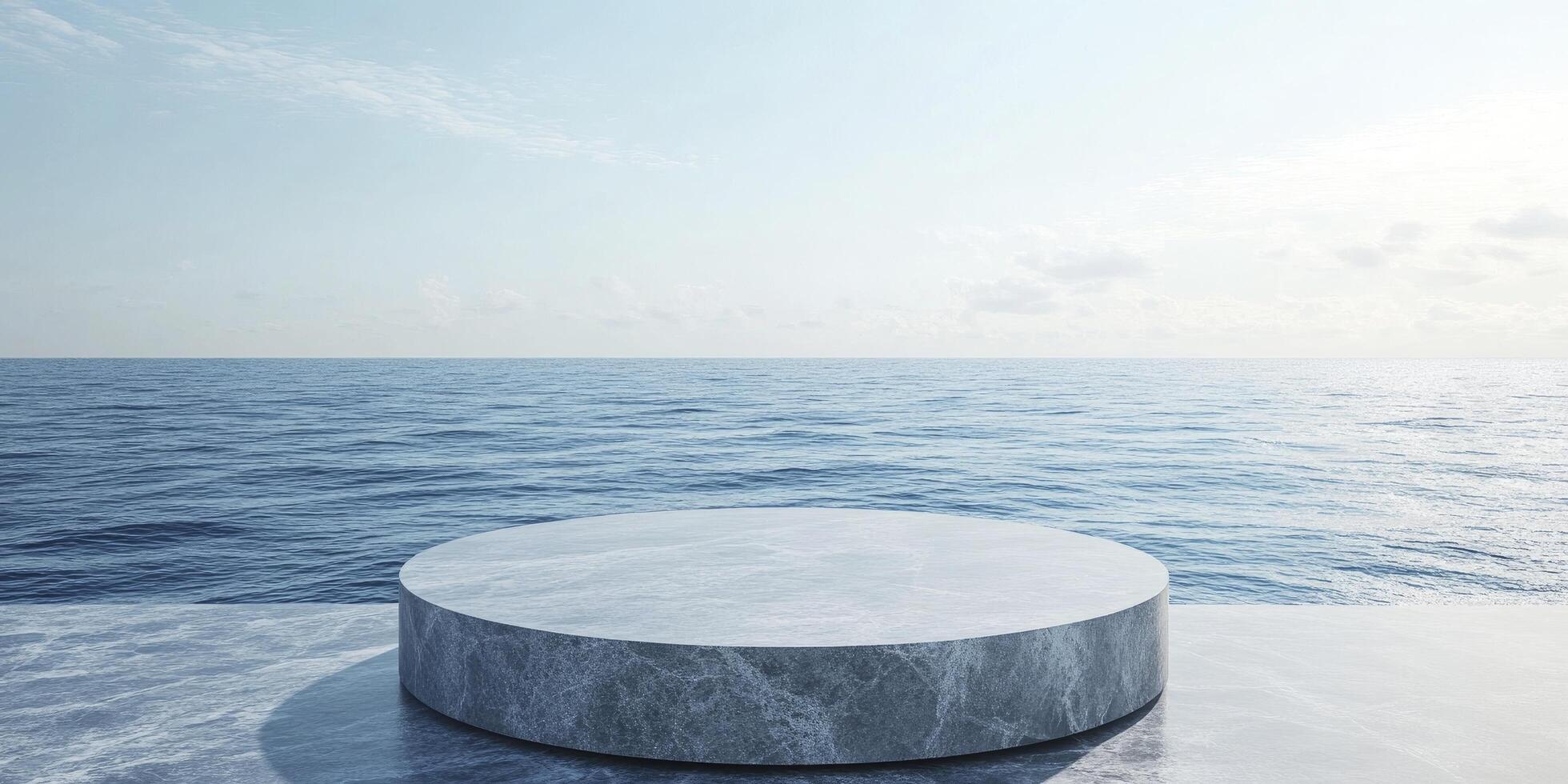 A marble pedestal sitting on the edge of a pool photo