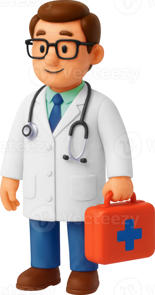 3d male doctor in white coat png