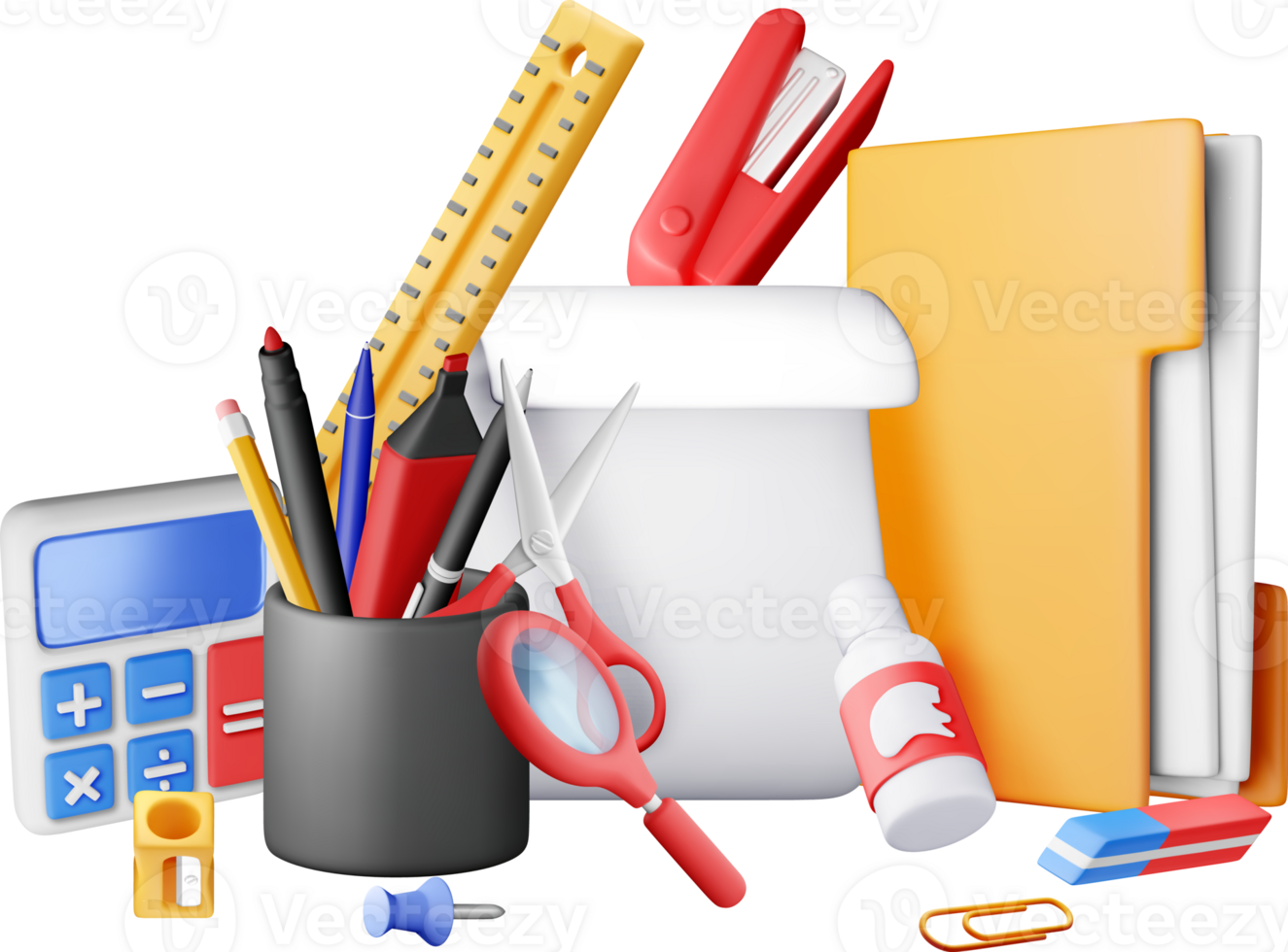 3d set of office stationery elements png