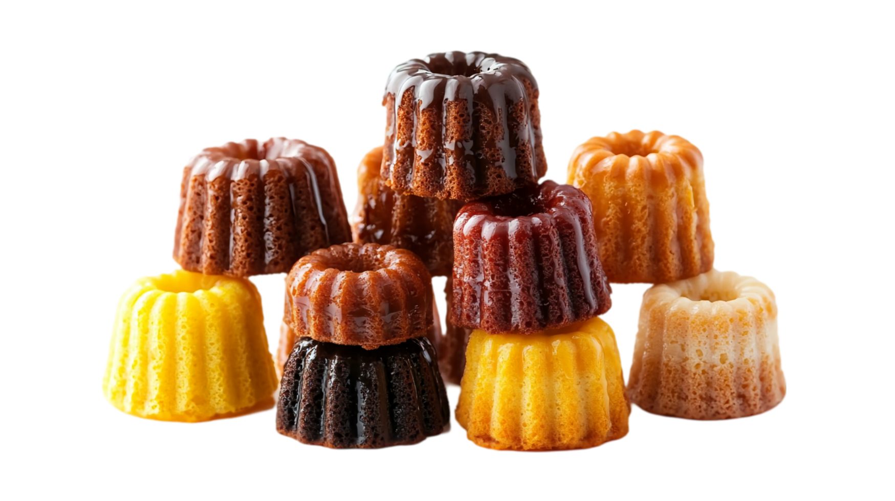 Delicious miniature bundt cakes with glaze and sprinkles isolated on transparent background png