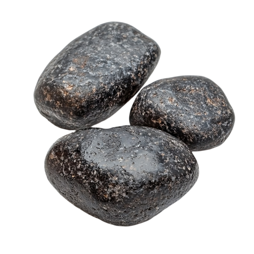 Smooth black lava stones arranged for spa relaxation isolated on transparent background png