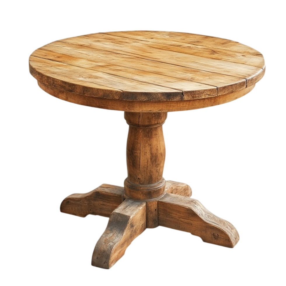 A round wooden table with a wooden top png