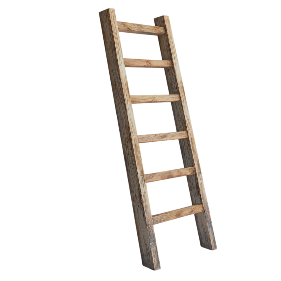 wooden ladder leaning against an empty backdrop isolated on transparent background png