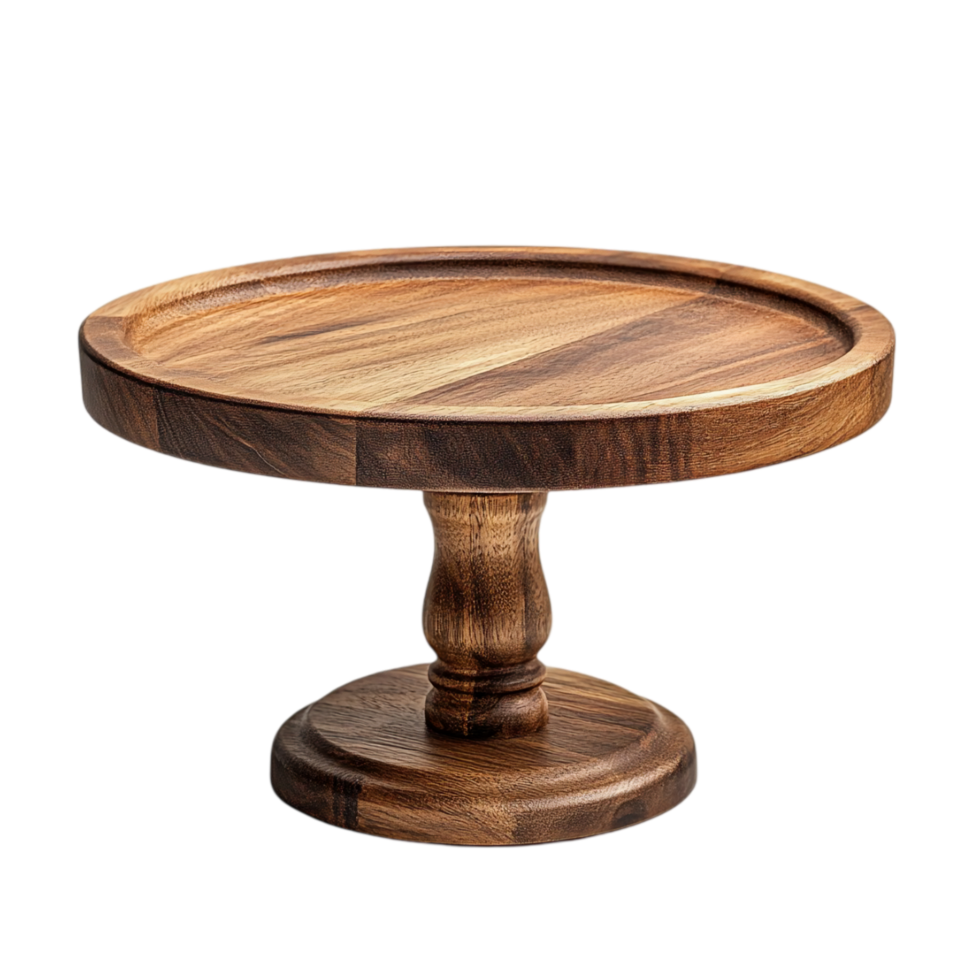 Elegant wooden cake stand for dessert display and serving isolated on transparent background png