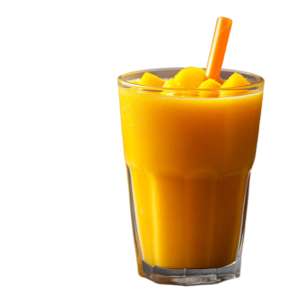 Vibrant Mango Smoothie with Colorful Straw Isolated on Transparent Background png