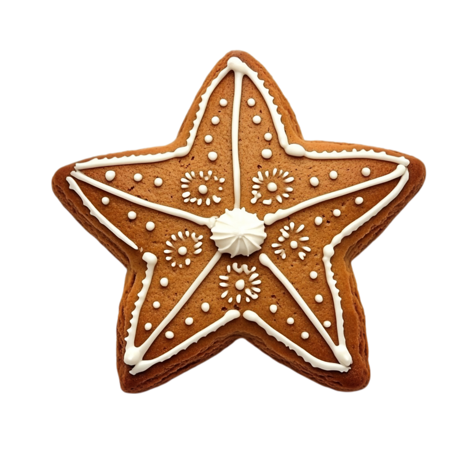 star cookie with white icing decoration isolated on transparent background png