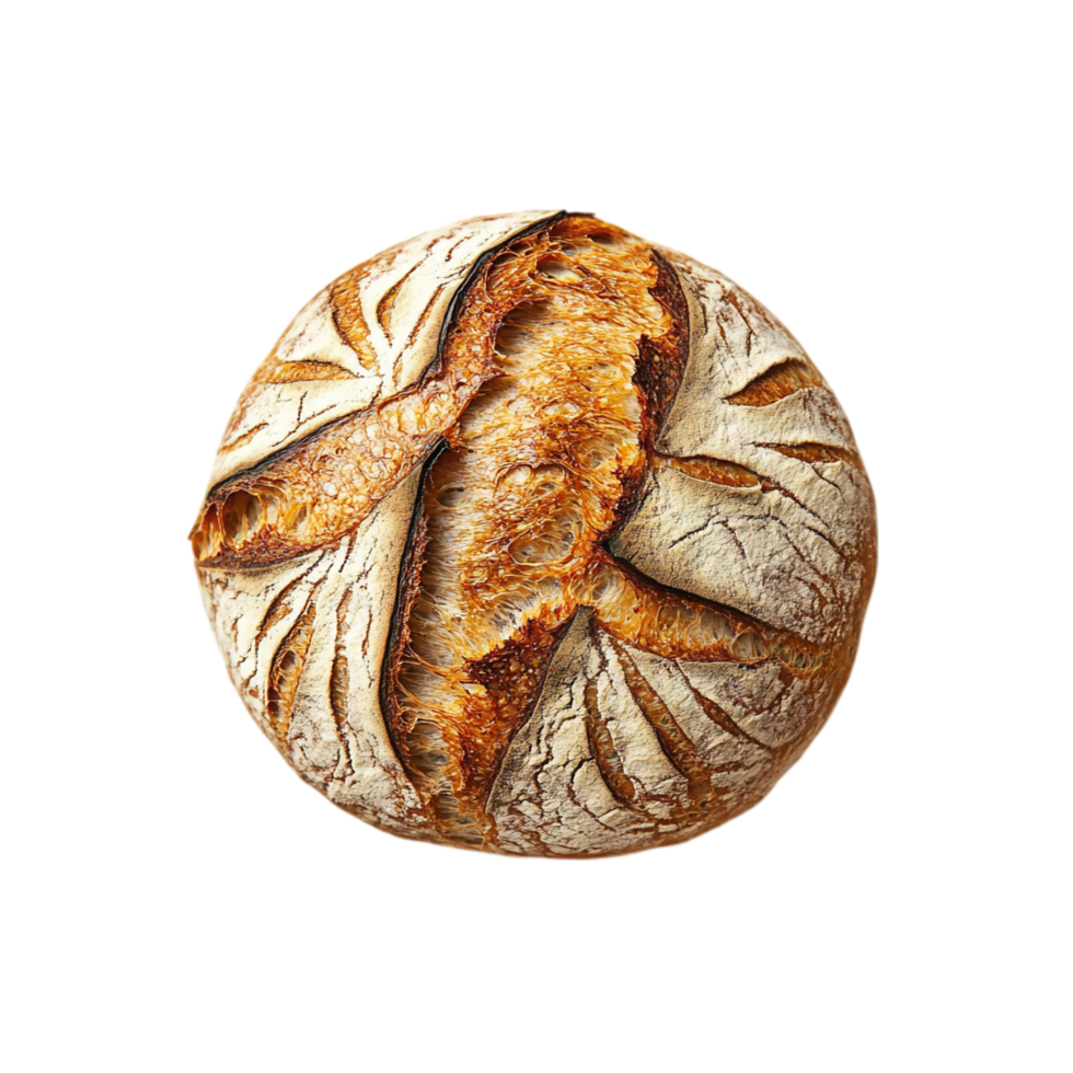 Artisanal Round Bread with Scoring Pattern Isolated on Transparent Background png