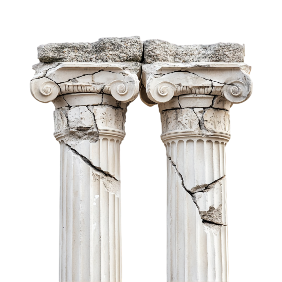 Weathered Ionic Columns with Cracked Stone Isolated on Transparent Background png