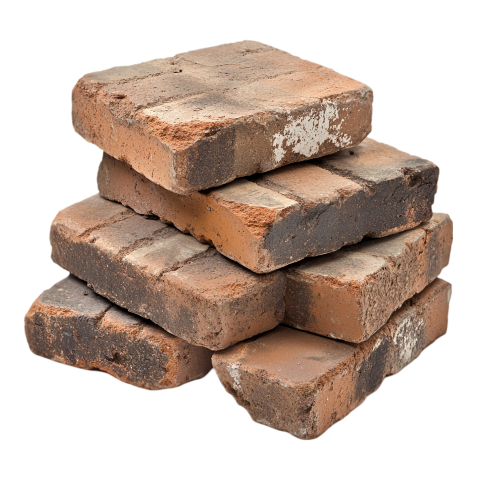 Stacked Rustic Clay Bricks with Weathered Texture Isolated on Transparent Background png