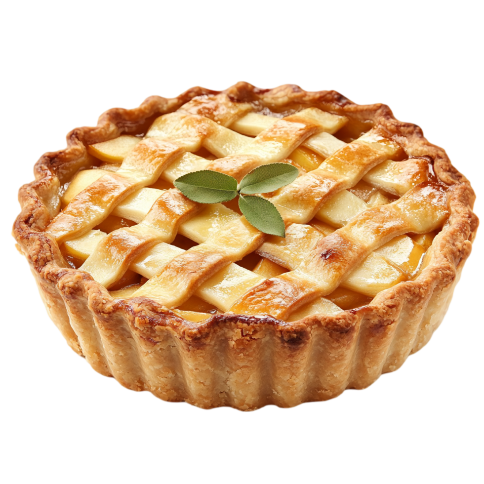 Delicious homemade apple pie lattice crust dessert isolated on transparent background png