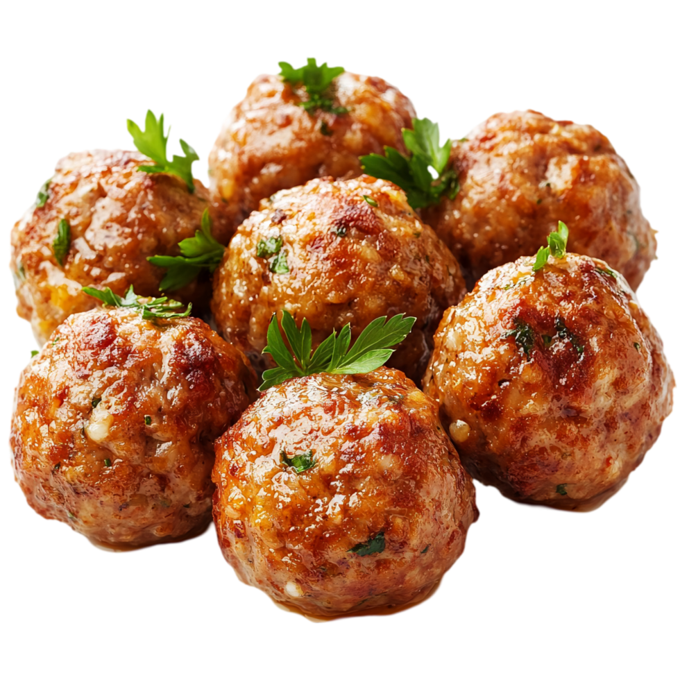 meatballs with parsley ready to be served soon isolated on transparent background png