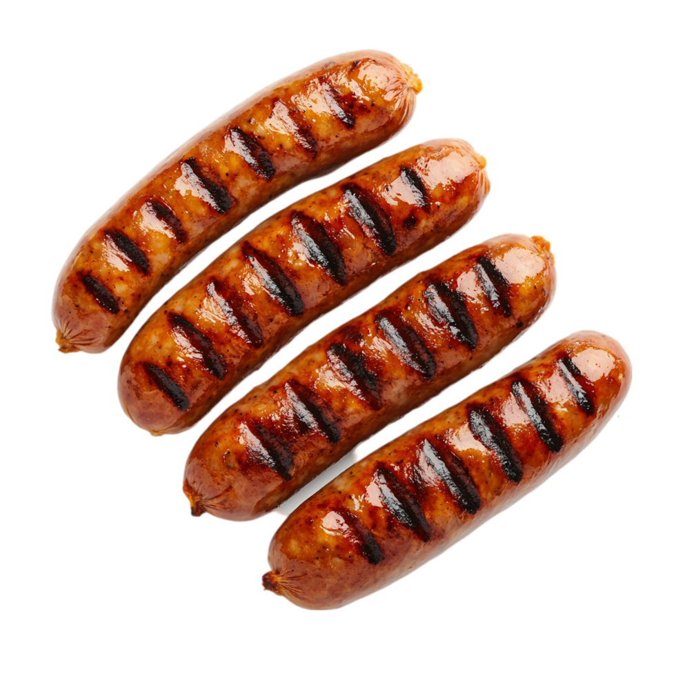 Juicy Grilled Sausages with Charred Texture Isolated on Transparent Background png
