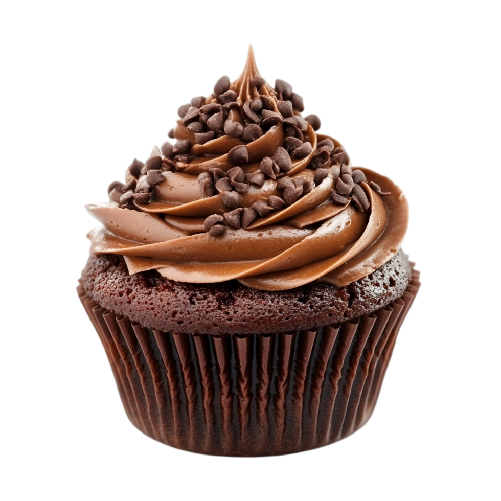 Tempting Chocolate Cupcake with Smooth Frosting Isolated on Transparent Background png