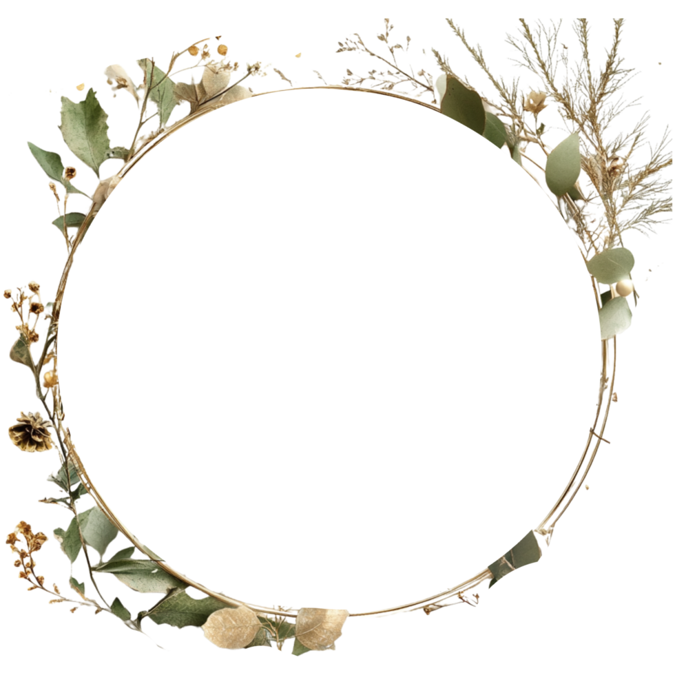 A circular frame with flowers and leaves png