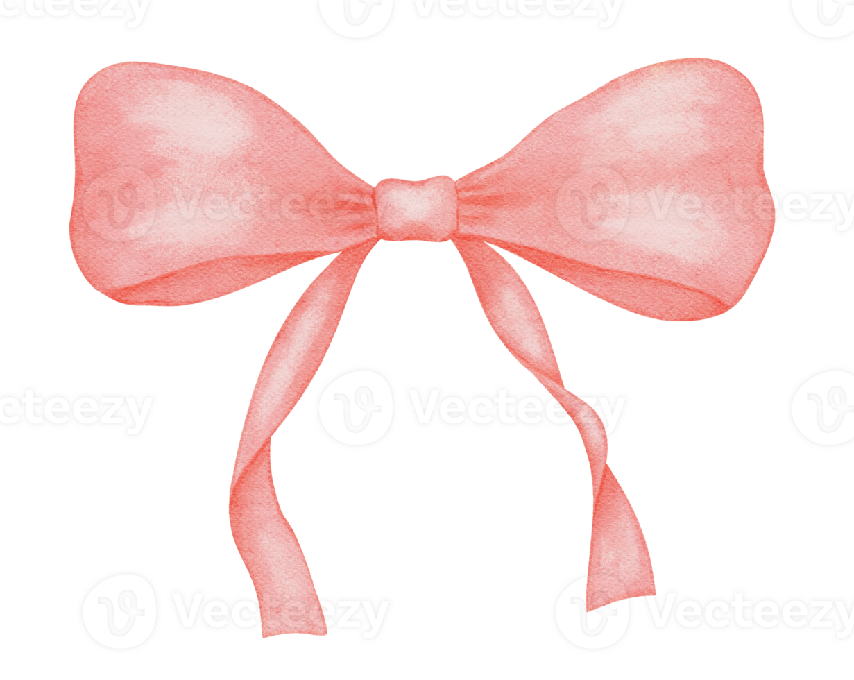 Coquette pink bow hand drawn illustration, isolated watercolor clipart, cute red ribbon png