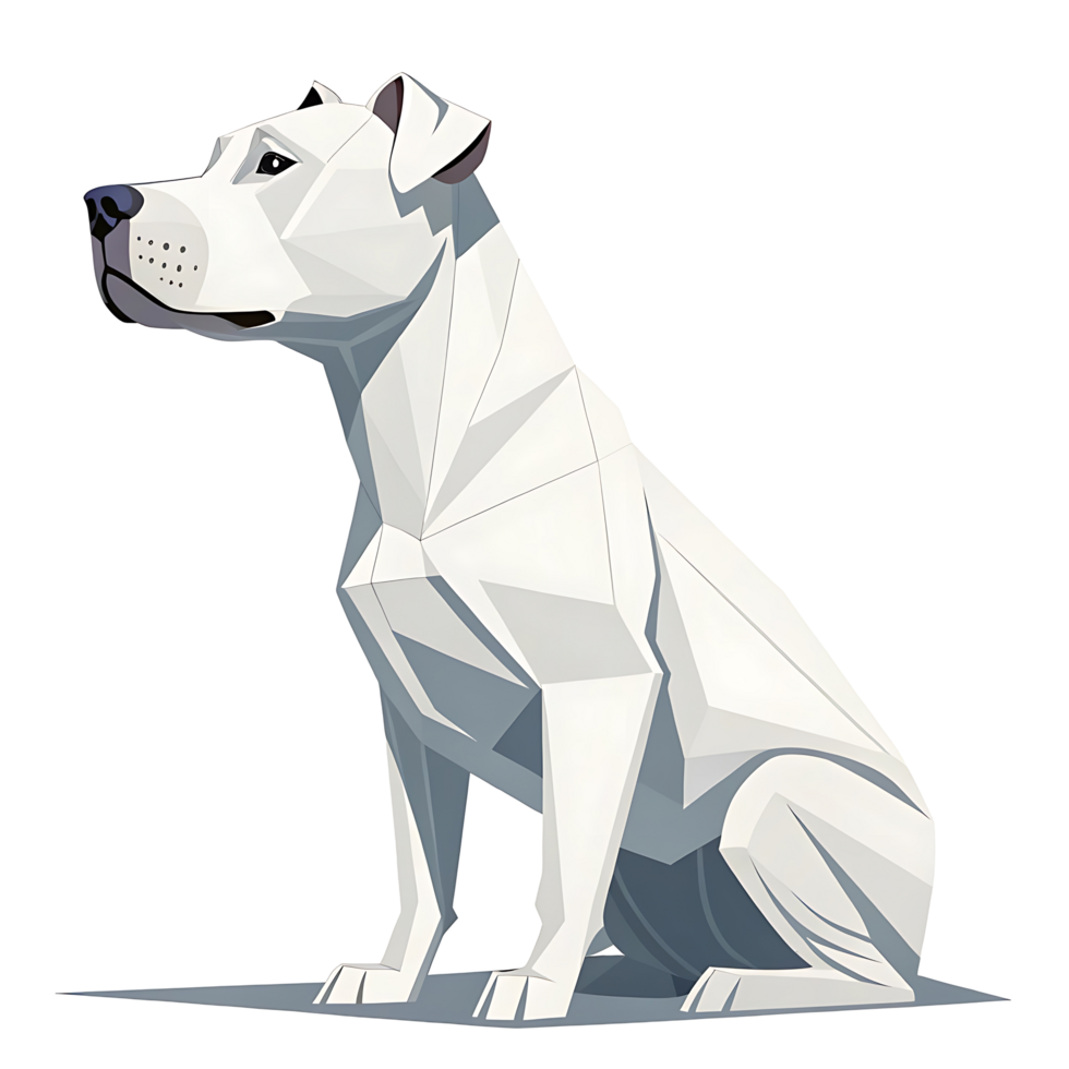 Geometric White American Bully Illustration, Sitting Pose on Transparent Background png