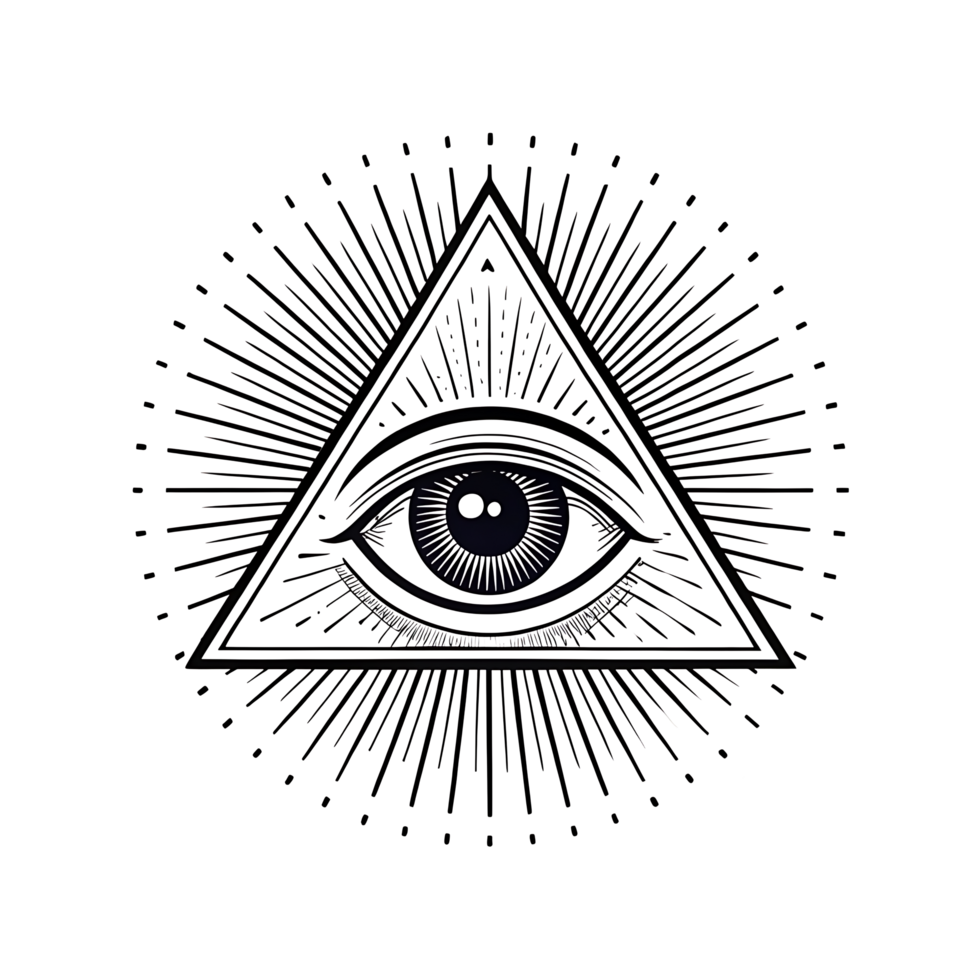 Eye of Providence in Triangle with Rays, Mystical on Transparent Background png