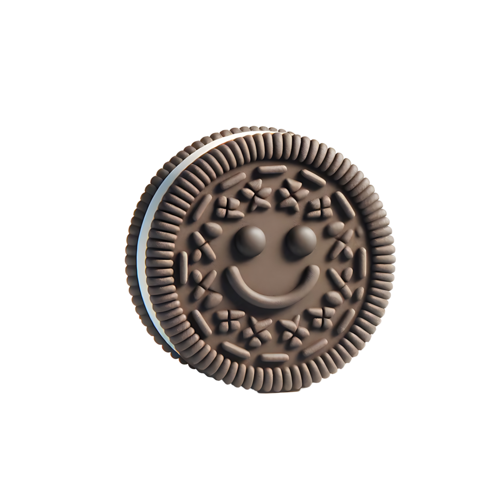 3D Rendered Brown Cookie with Smiley Face and Intricate Patterns png