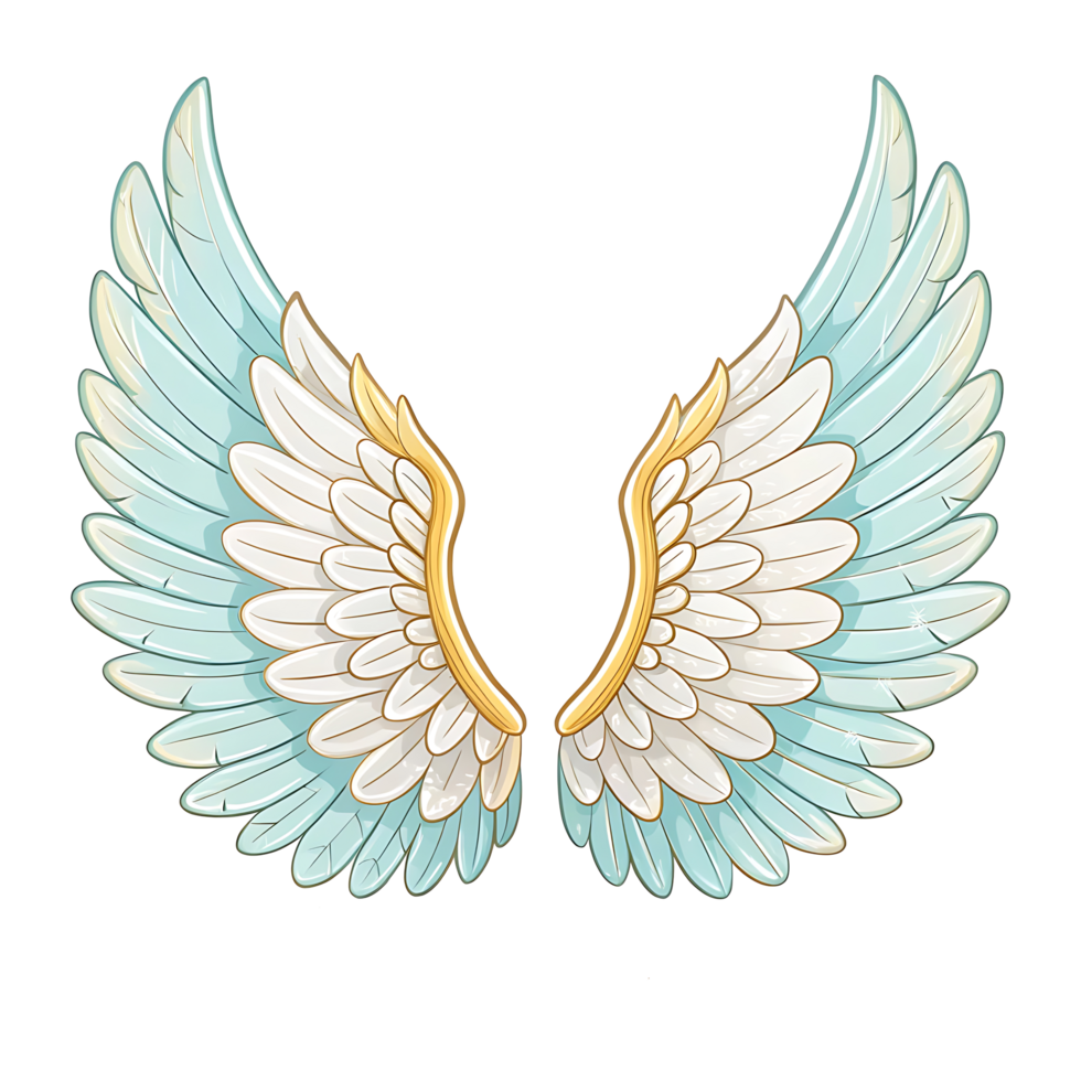 Elegant Angel Wings Illustration with Gold and Blue Accents png