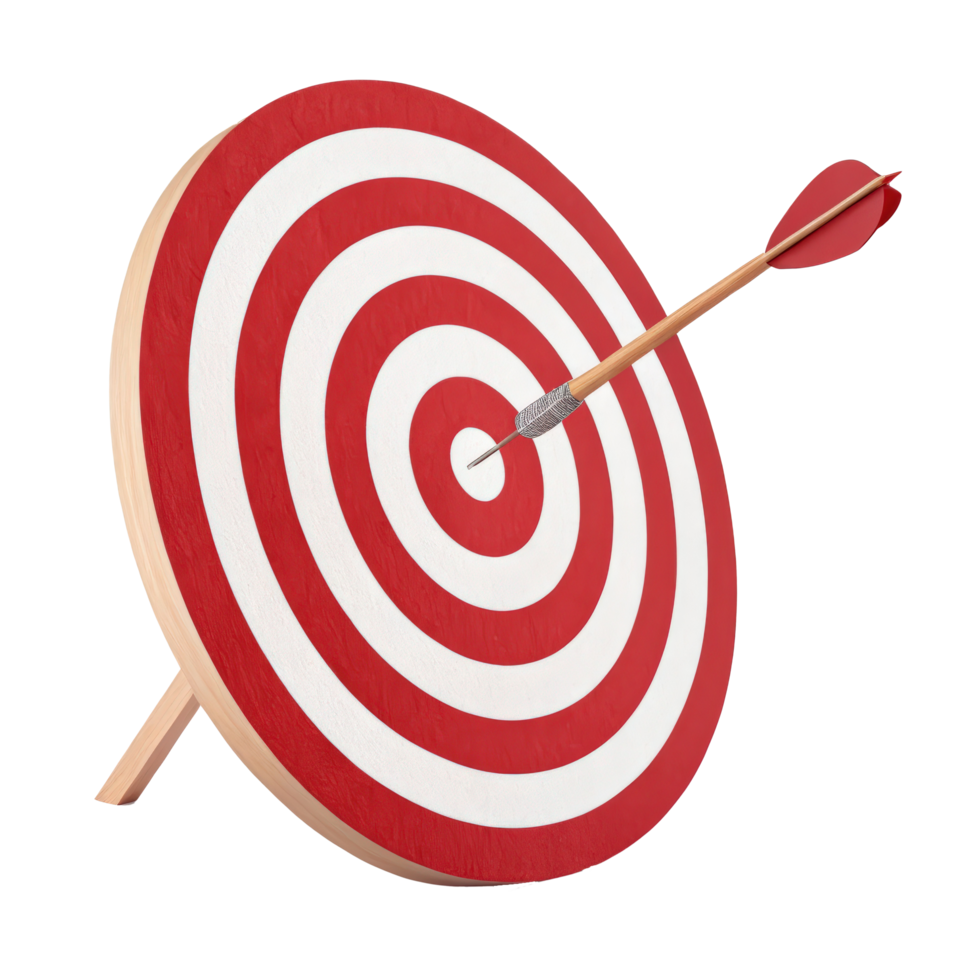 Red and White Target with Arrow Hitting Bullseye on Transparent Background png