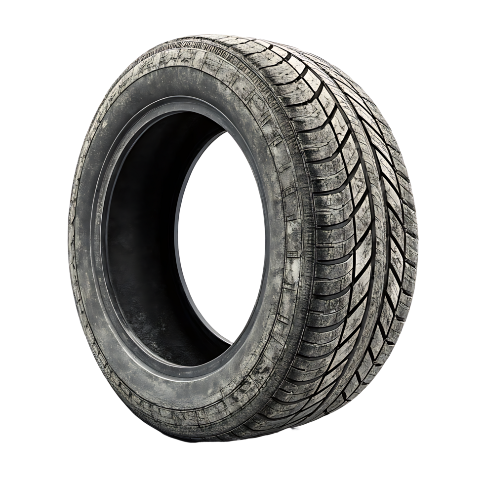Detailed Close Up of a Worn Automotive Tire on Transparent Background png