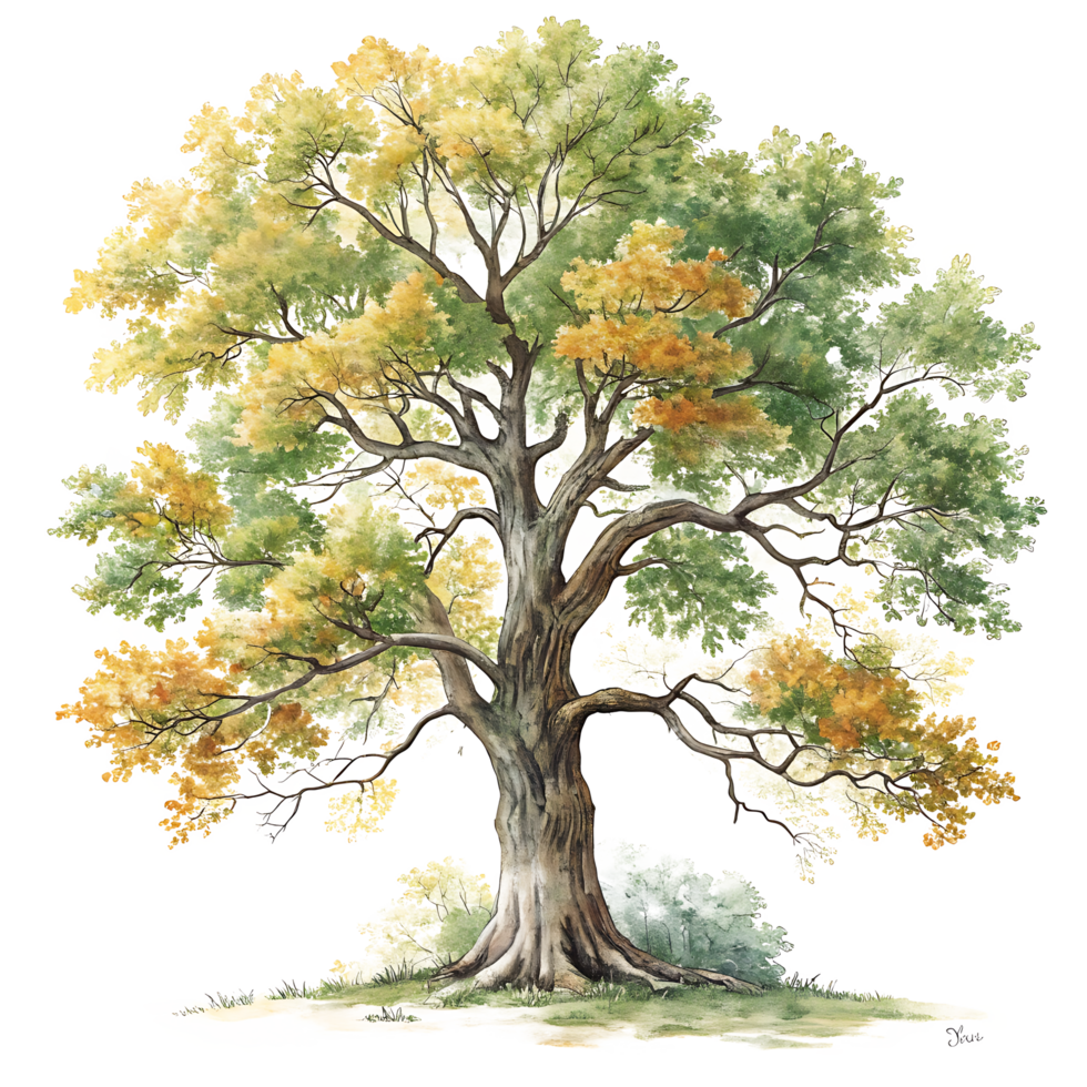 Golden Foliage and Textured Bark Majestic Sycamore Tree Design png
