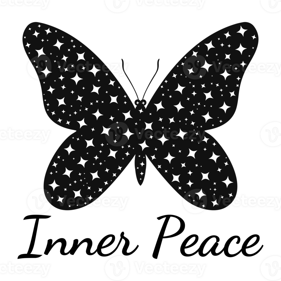 . Transparent format for yoga t shirts Celestial butterfly silhouette with Inner Peace png