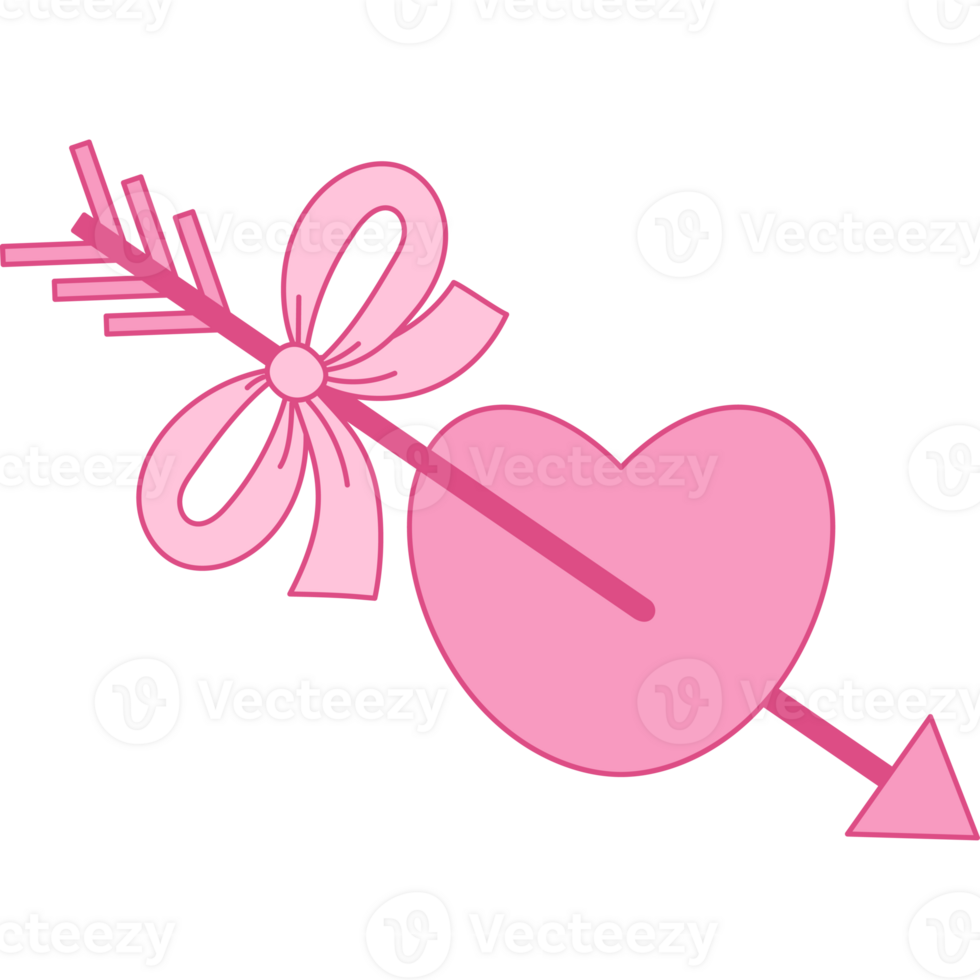 Romantic Pink love Arrow Amour in Heart with Coquette Bow Ribbon png