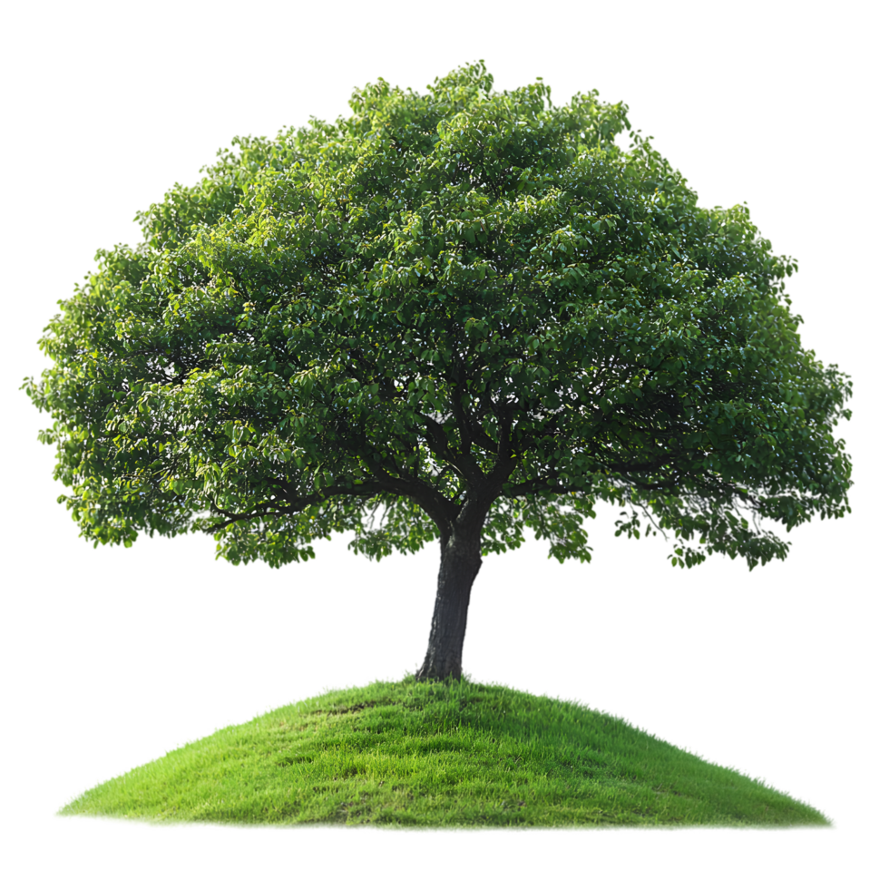Lush green tree on grassy hill nature scene environmental image png