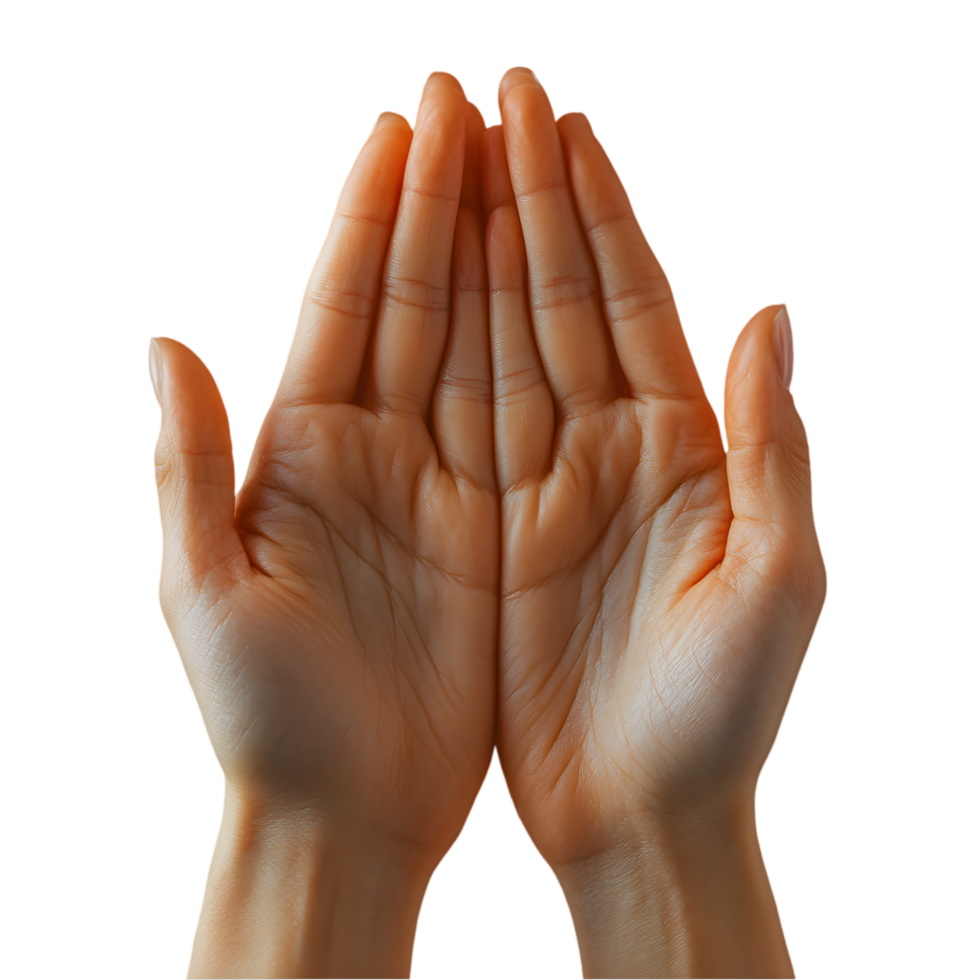 Open hands cupped together on black background offering or receiving png