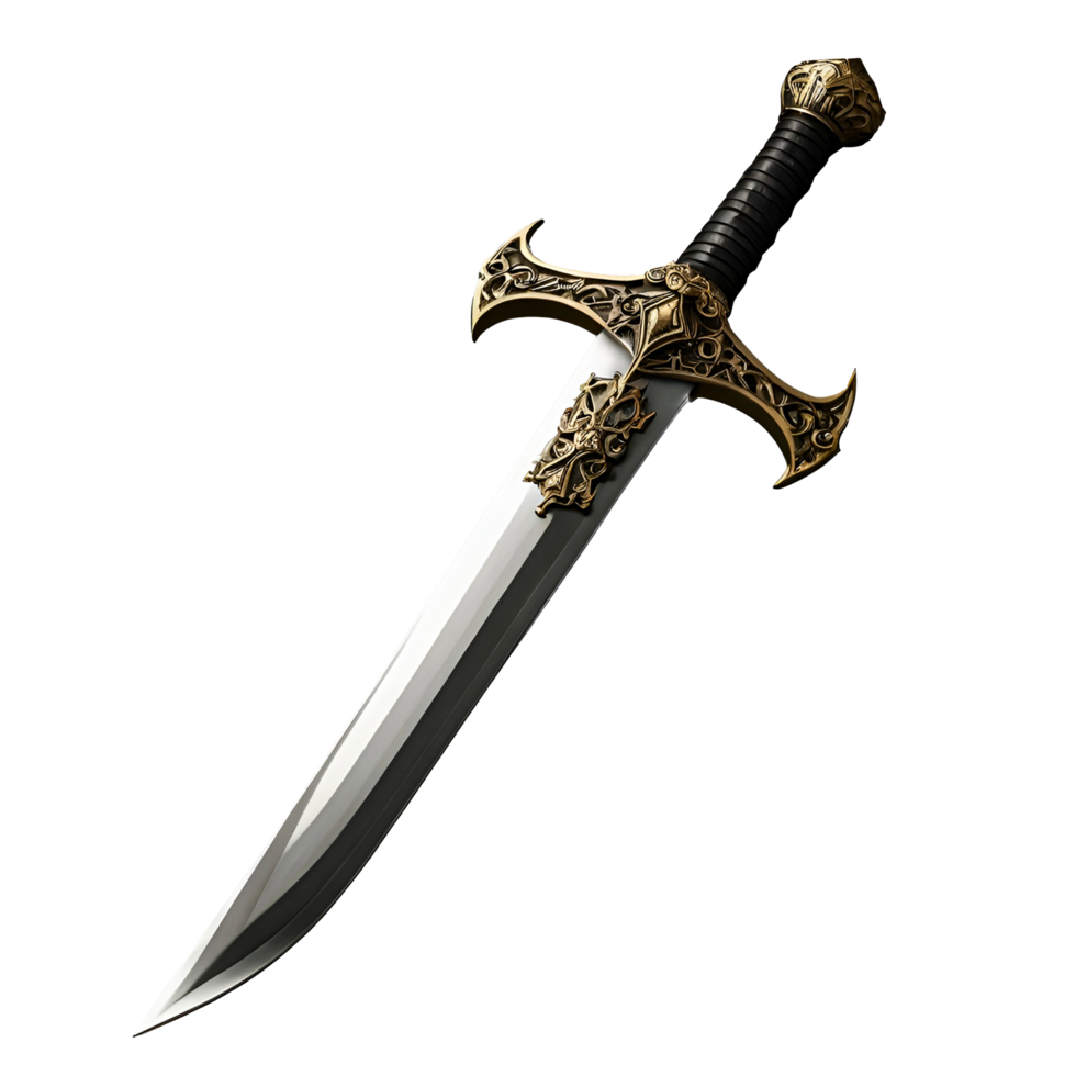 A sword with a black and gold design on it png