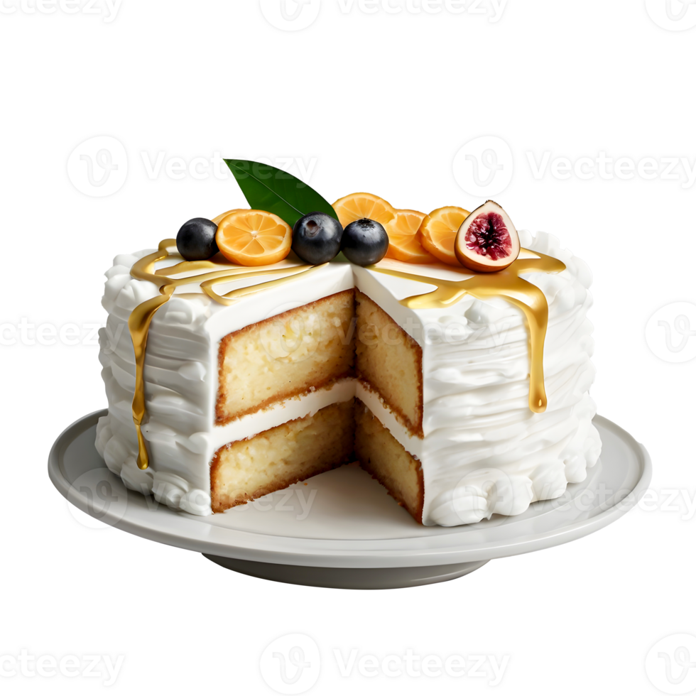 A cake with orange and blueberries on top png