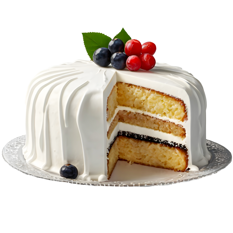 A slice of cake with berries on transparent background png