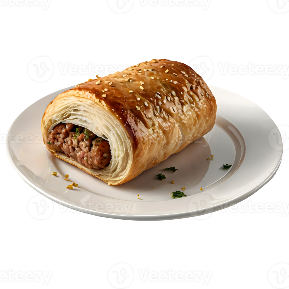 A meat roll on a plate with a sesame seed png