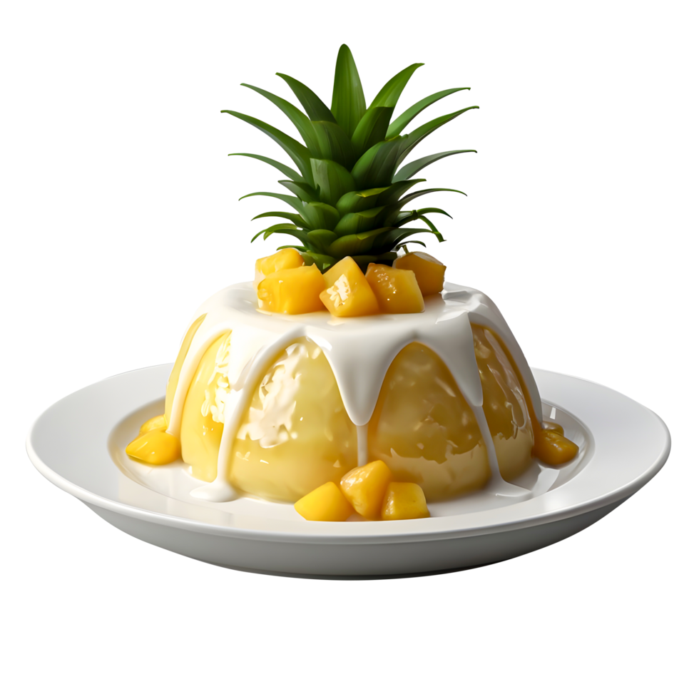 A pineapple pudding with cream and pineapple on top png