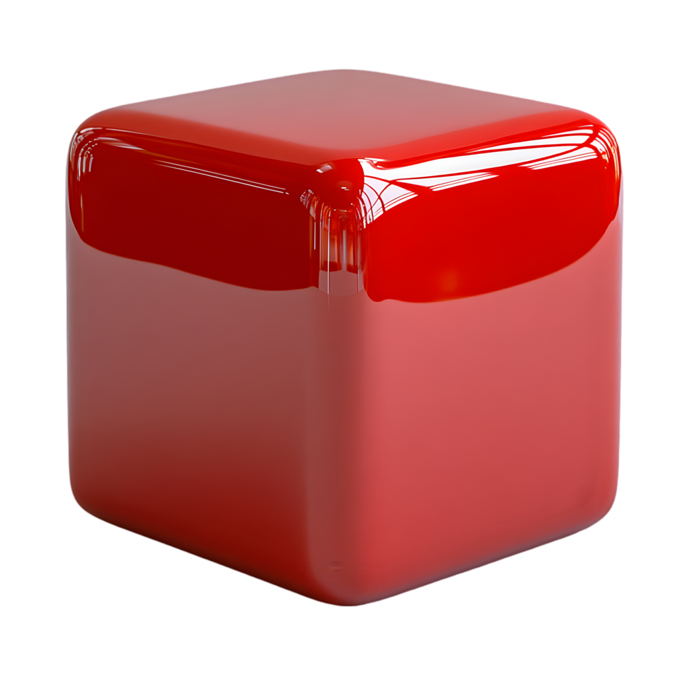 Shiny Red Cube Glossy Surface 3D Render, png