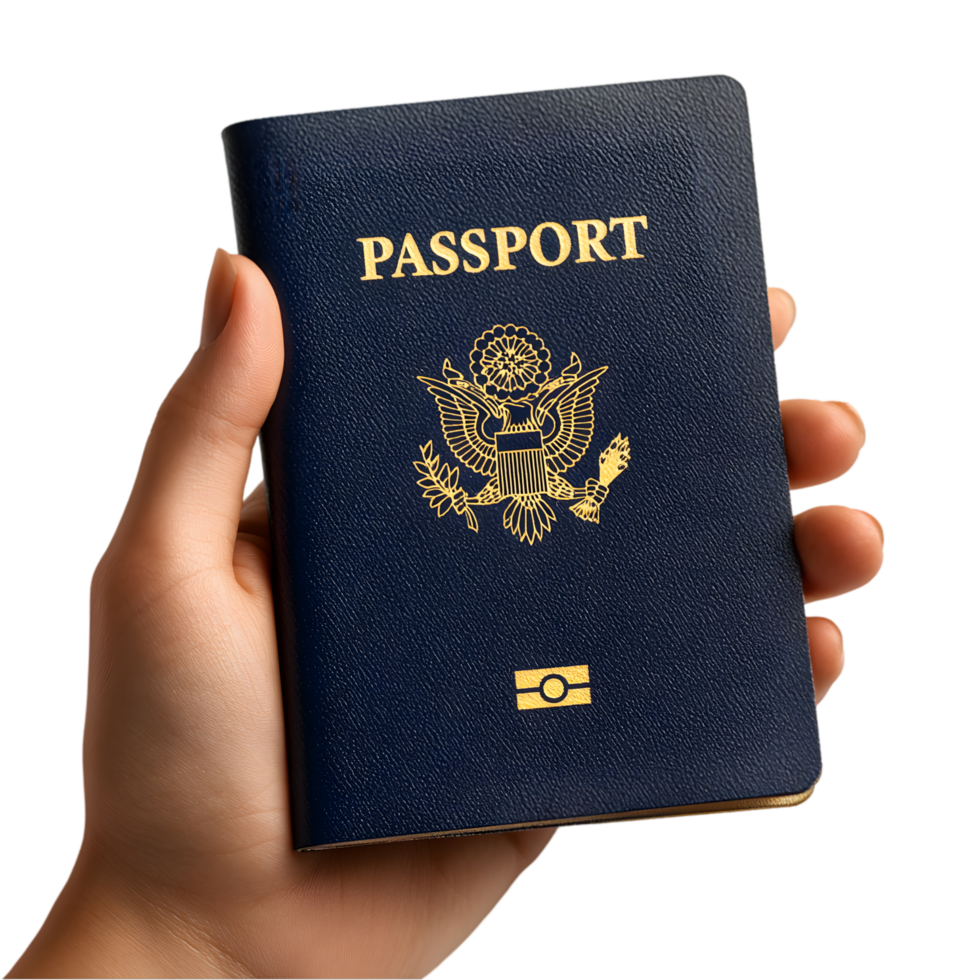 Hand holding a US passport travel document journey adventure emigration immigration png