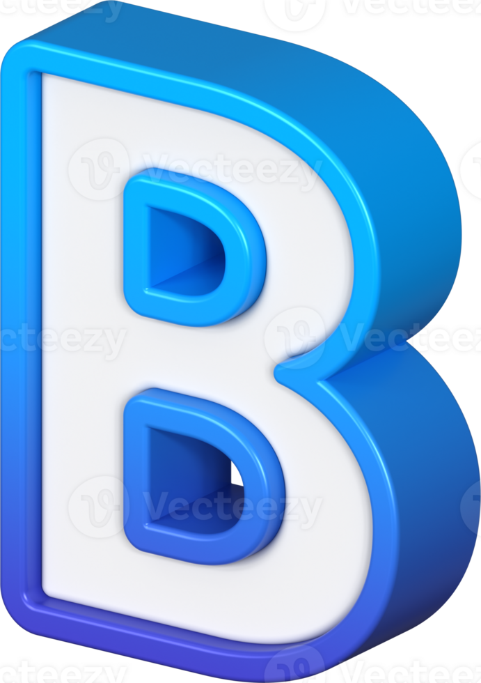 Isometric view of bold Letter B, stands out with its striking blue and white gradient, ready for visual communication, emphasizing clarity and modern feel, 3d rendering png