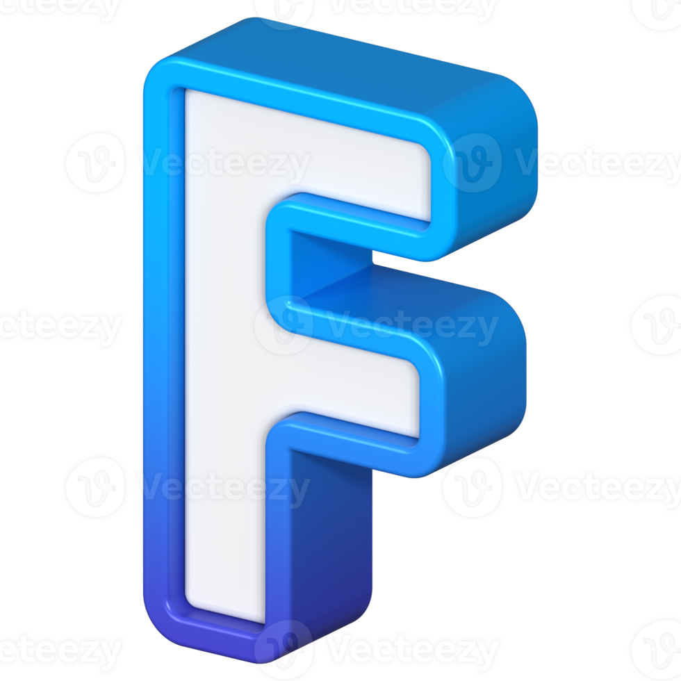 Isometric view of bold Letter F, stands out with its striking blue and white gradient, ready for visual communication, emphasizing clarity and modern feel, 3d rendering png