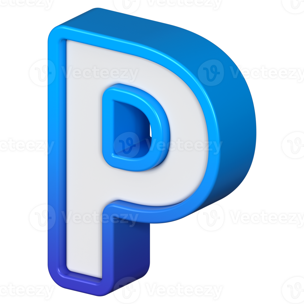 Isometric view of bold Letter P, stands out with its striking blue and white gradient, ready for visual communication, emphasizing clarity and modern feel, 3d rendering png