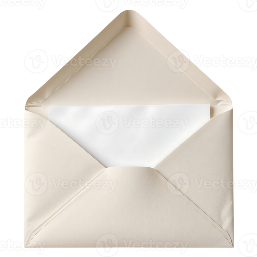 Open Ivory Envelope with Blank Note on Transparent Background png
