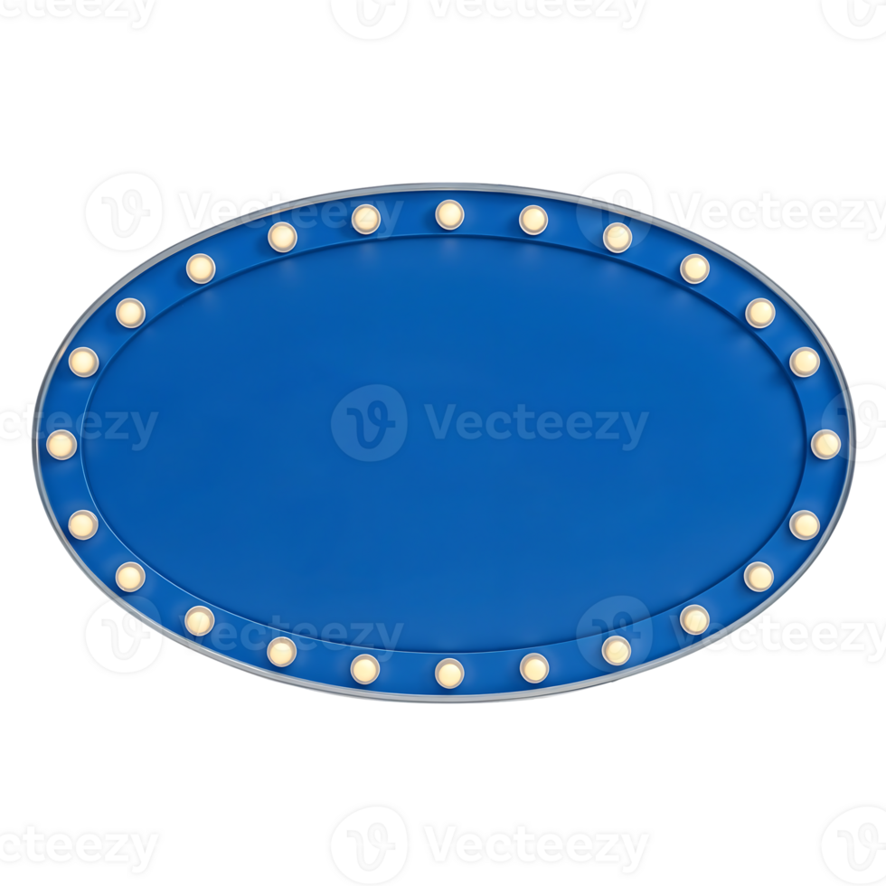 Royal Blue Oval Marquee Sign with Silver Frame and Lights on Transparent Background png