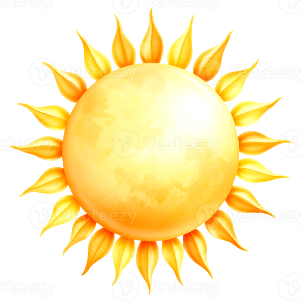 Soft Watercolor Sun with Gentle Golden Brushstrokes on Transparent Background png