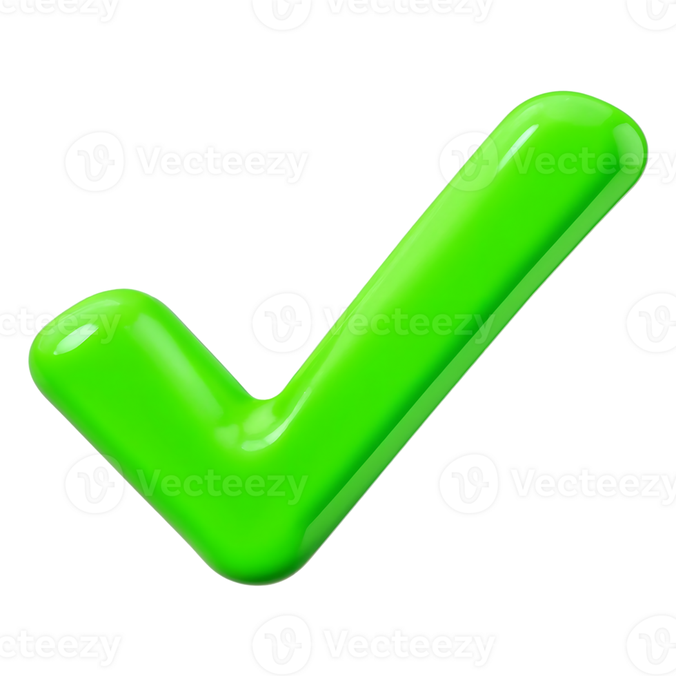 3D Green Check Mark Icon on Transparent Background png