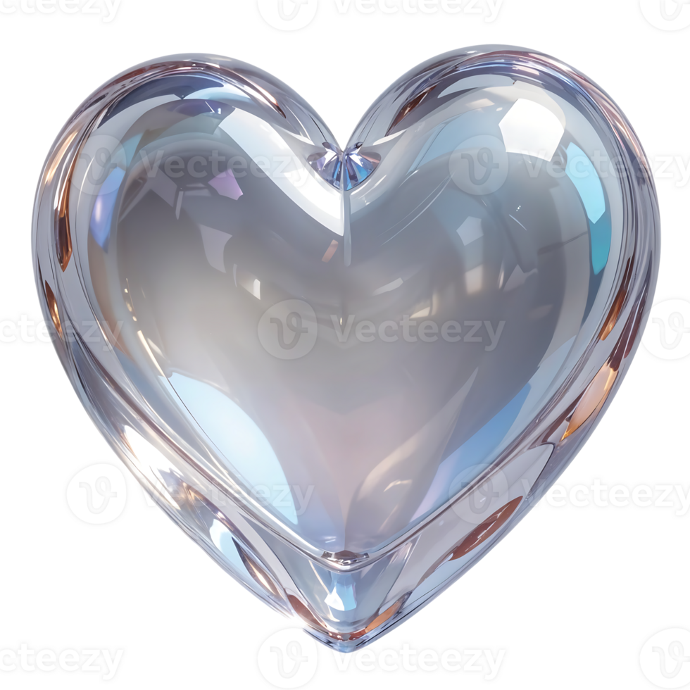Transparent Glass 3D Heart with Soft Reflections on Transparent Background png