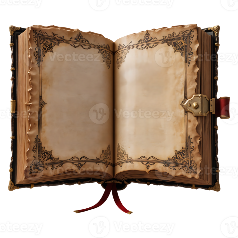 Vintage Spellbook with Glowing Arcane Symbols on Transparent Background png