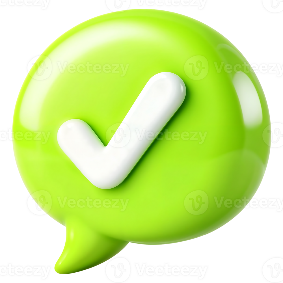 3D Lime Green Speech Bubble with White Check Mark on Transparent Background png