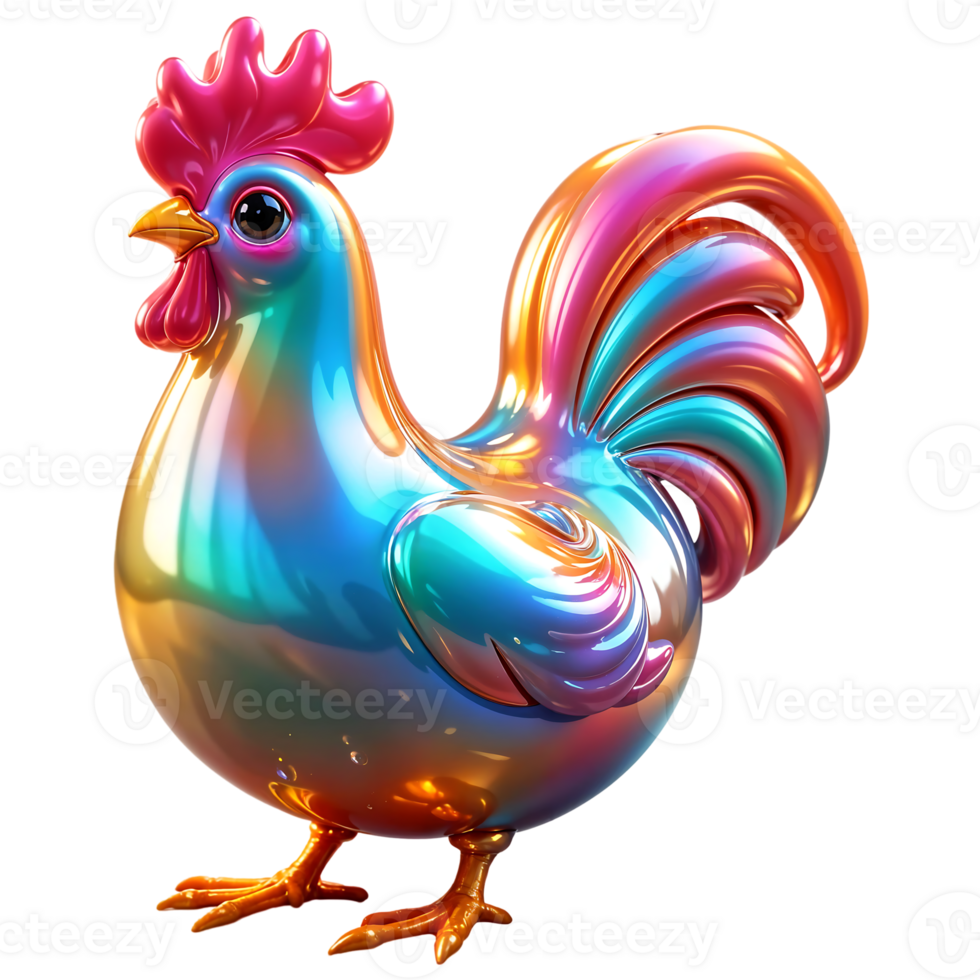 3D Glossy Chicken with Vibrant Colors and Polished Finish on Transparent Background png