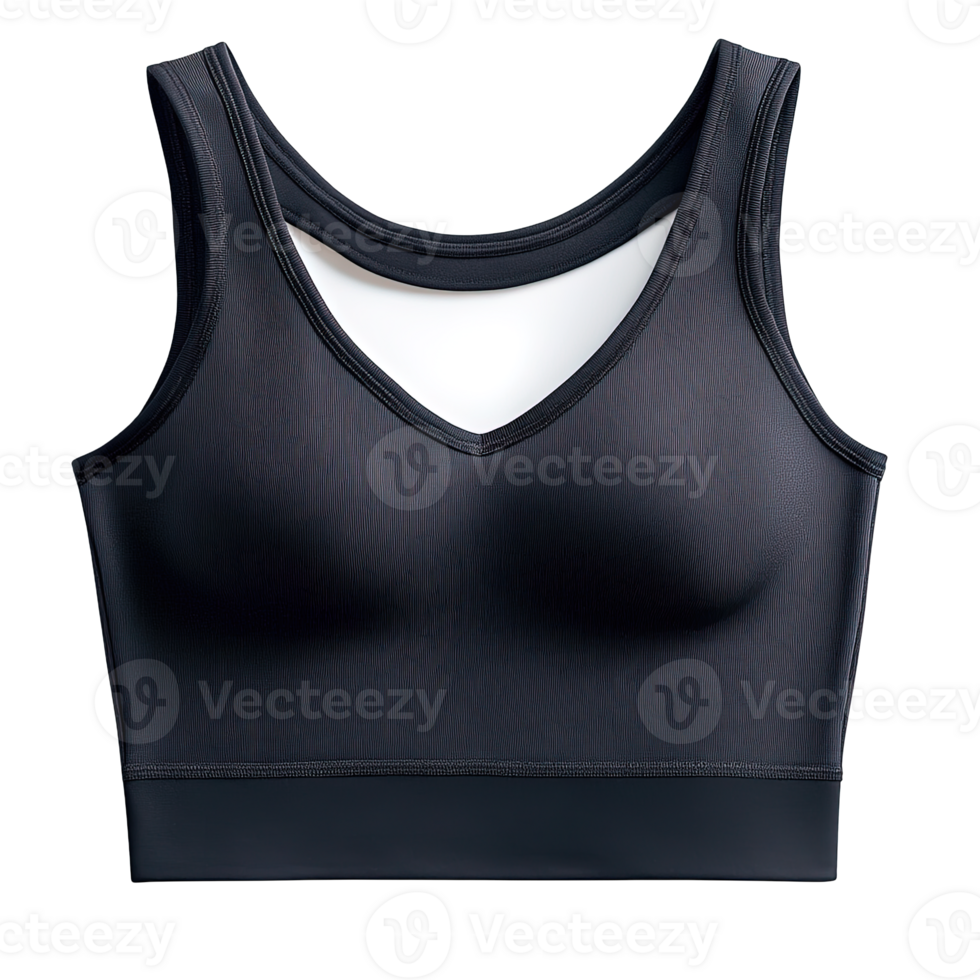 Close-Up of a Stylish Black Sports Bra with Textured Fabric Isolated on Transparent Background png
