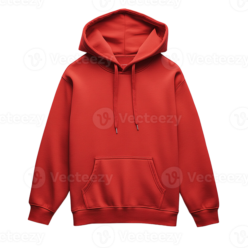 Red Pullover Hoodie with Adjustable Drawstring and Kangaroo Pocket, Isolated on a Transparent Background png